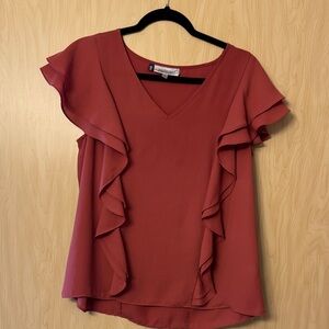 Jennifer Lopez | Women’s Terracotta Ruffled V-Neck Blouse | Size Medium